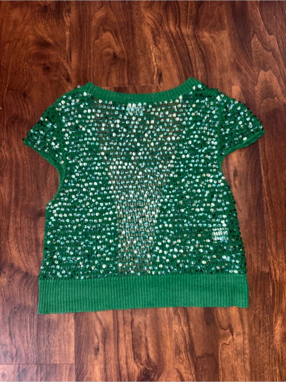 BCBGMaxAzria Green Open-Knit Short Sleeve Sweater - Picture 6 of 6